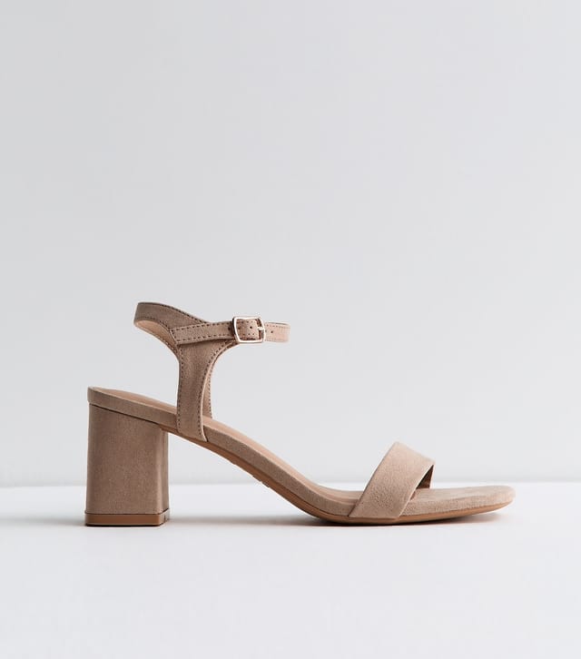 New Look Women's Light Brown Faux Suede Square Toe Block Heel Sandals Vegan New Look - 2