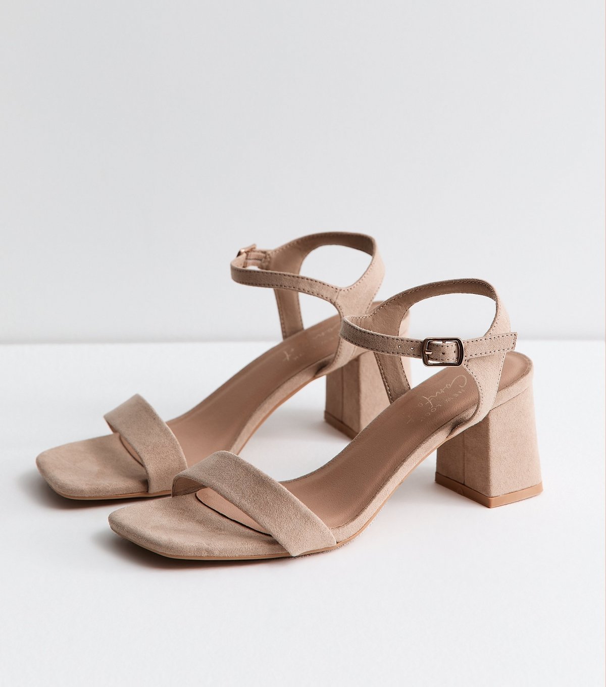 New Look Women's Light Brown Faux Suede Square Toe Block Heel Sandals Vegan New Look - 3