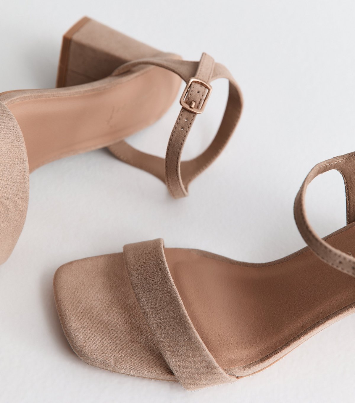 New Look Women's Light Brown Faux Suede Square Toe Block Heel Sandals Vegan New Look - 4