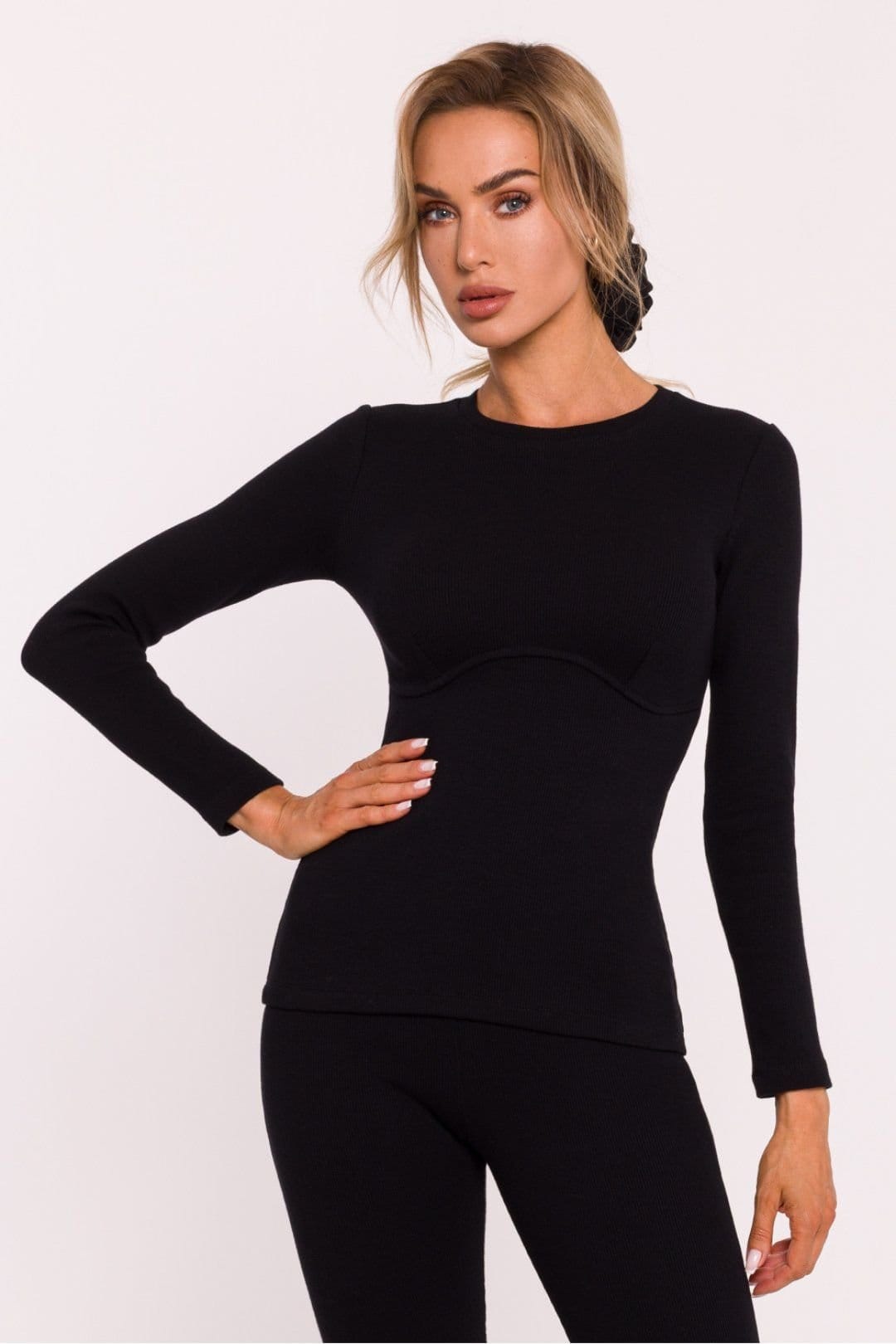 Love Lace Black Ribbed Cotton Knit Corset Blouse