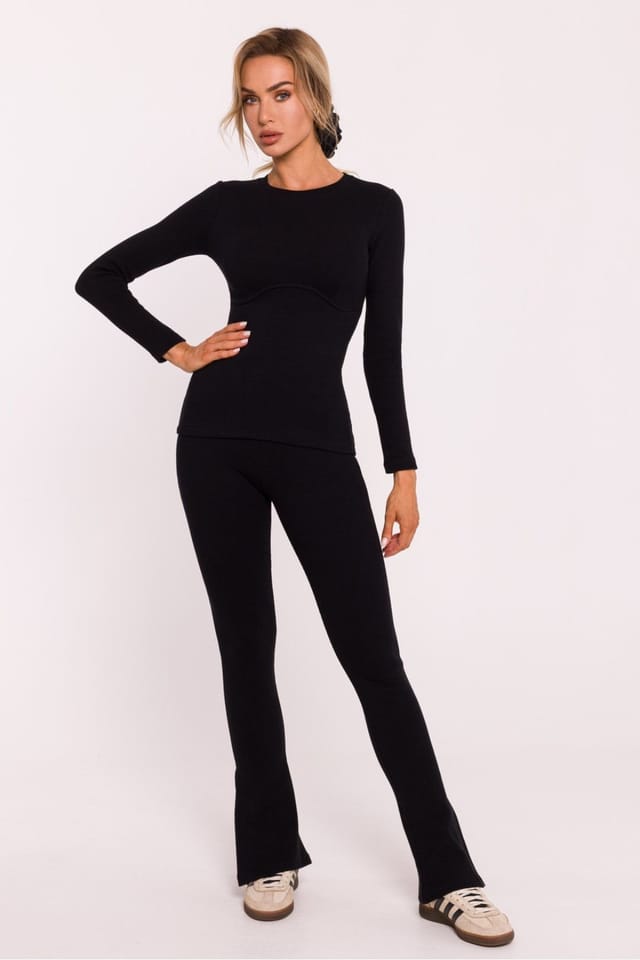 Love Lace Love Lace Women's Ribbed Cotton Knit Corset Style Blouse in Black - 2