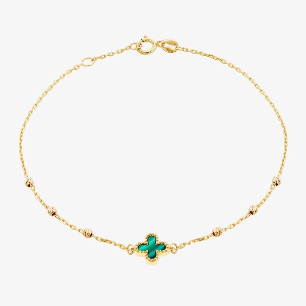 T.H.Baker T.H.Baker Women's 9ct Yellow Gold Malachite Clover Ball Bracelet 1.29.2242