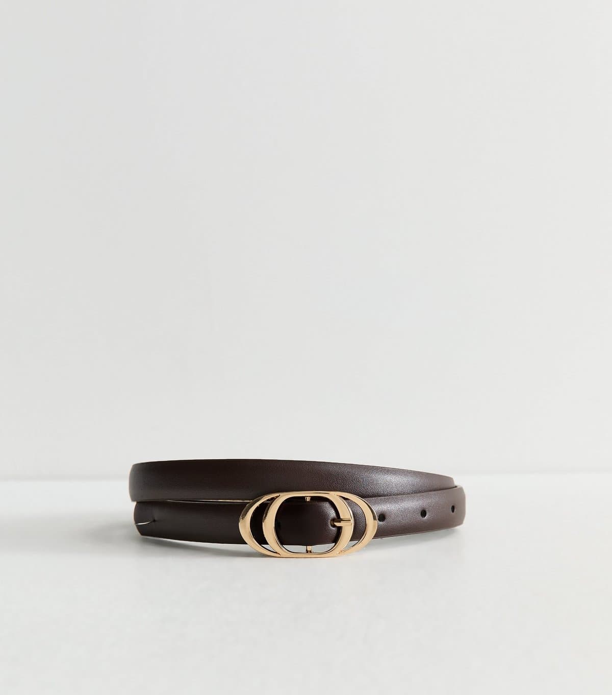 New Look New Look Dark Brown Faux Leather Oval Buckle Skinny Belt
