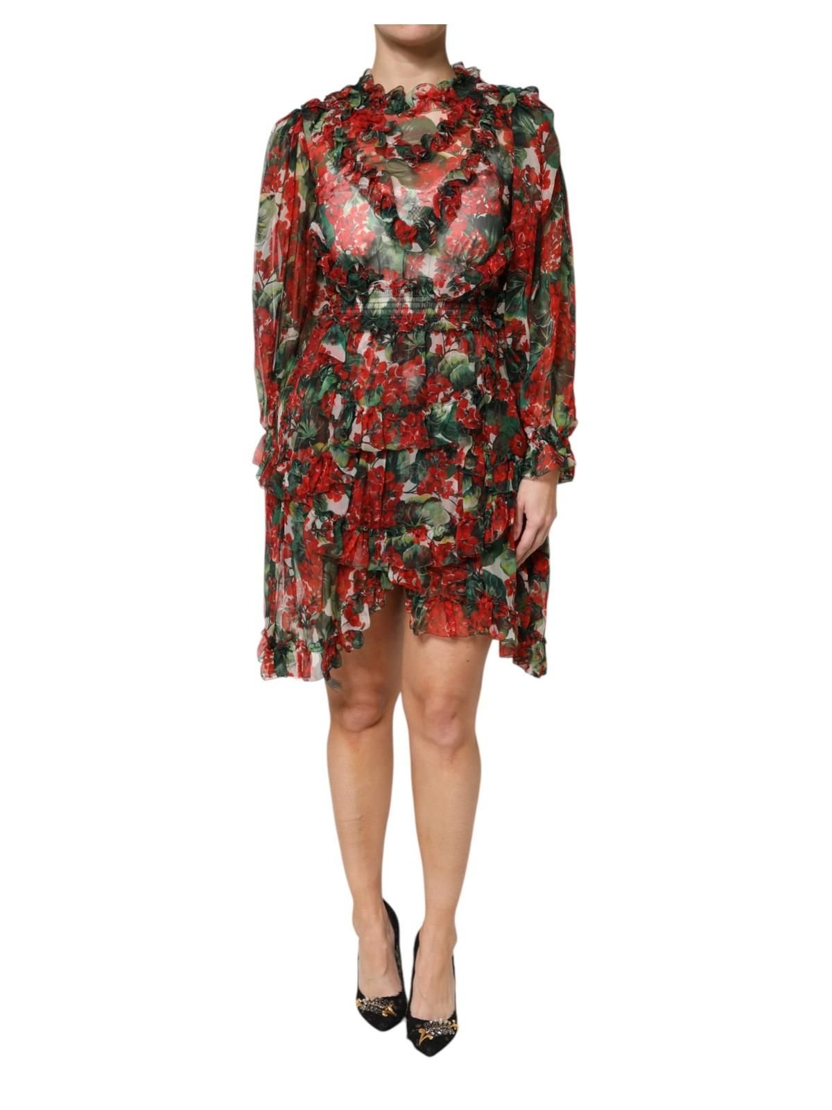 Dolce & Gabbana Dolce & Gabbana Women's Multicolor Ruffle Floral Long Sleeves Dress - 4