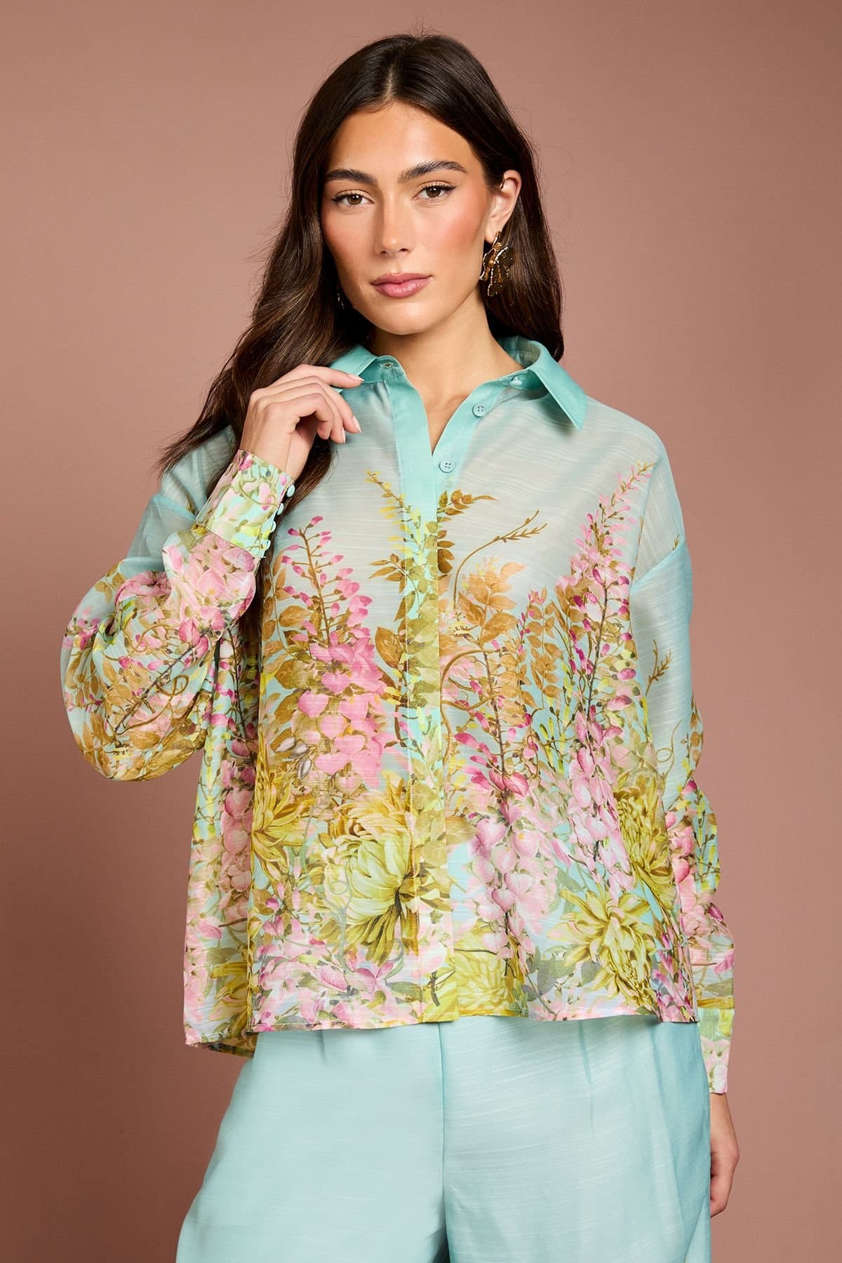 Coast Coast Women's Placement Print Shirt in Duck Egg Blue