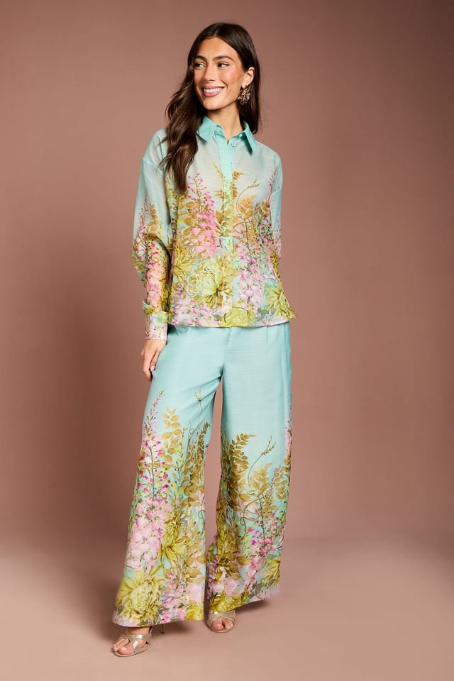 Coast Coast Women's Placement Print Shirt in Duck Egg Blue - 2