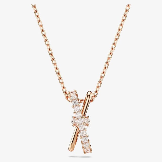 Swarovski Swarovski Women's Hyperbola Rhodium Plated Mixed Cuts Two Row Necklace 5689788 in Rose Gold - 2
