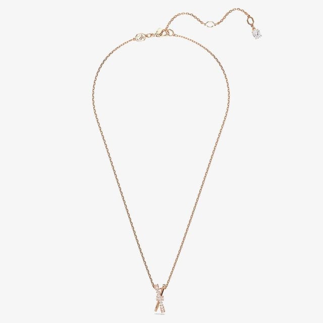 Swarovski Swarovski Women's Hyperbola Rhodium Plated Mixed Cuts Two Row Necklace 5689788 in Rose Gold - 3