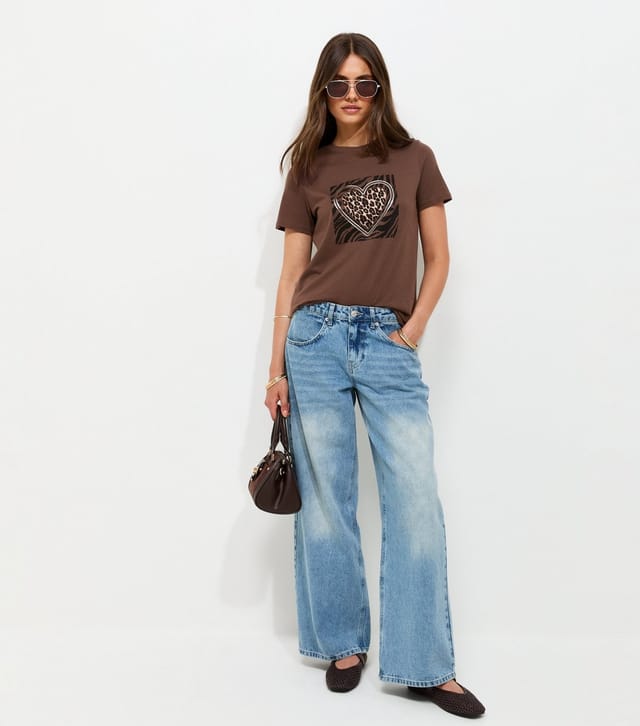 New Look Women's Dark Brown Cotton Foil Heart Relaxed T-Shirt New Look - 3