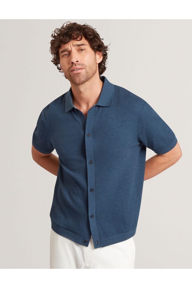 Ted Baker Ted Baker Men's CONNYRSS Regular Button Through Polo Mid-Navy in Navy - 2