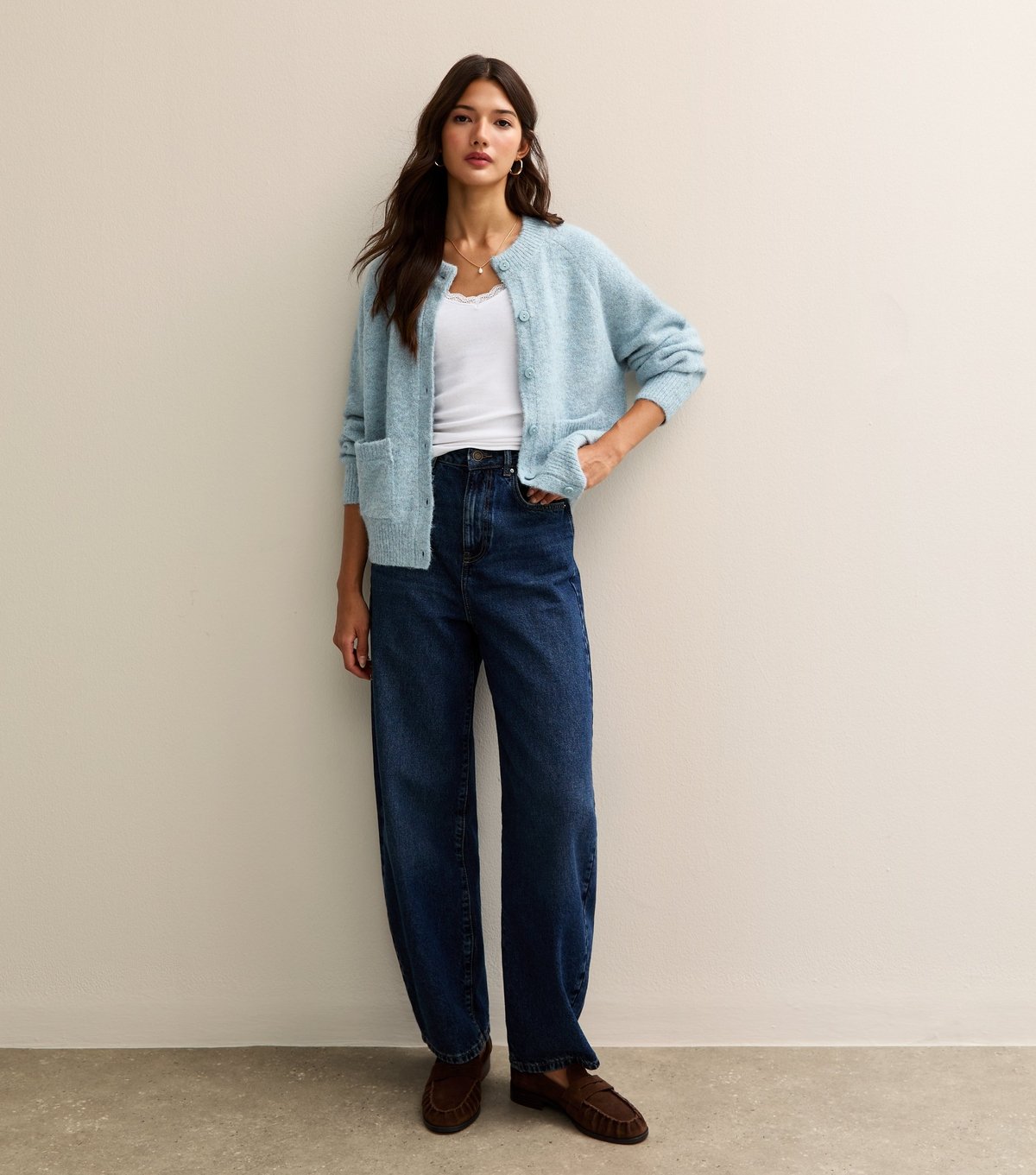 New Look Women's Light Blue Double Pocket Textured Knit Cardigan New Look - 3