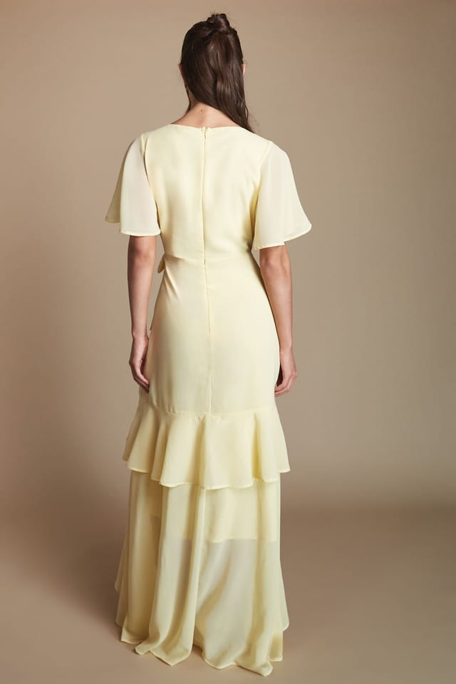 Coast Coast Women's Angel Sleeve Tiered Bridesmaid Maxi Dress in Lemon - 3
