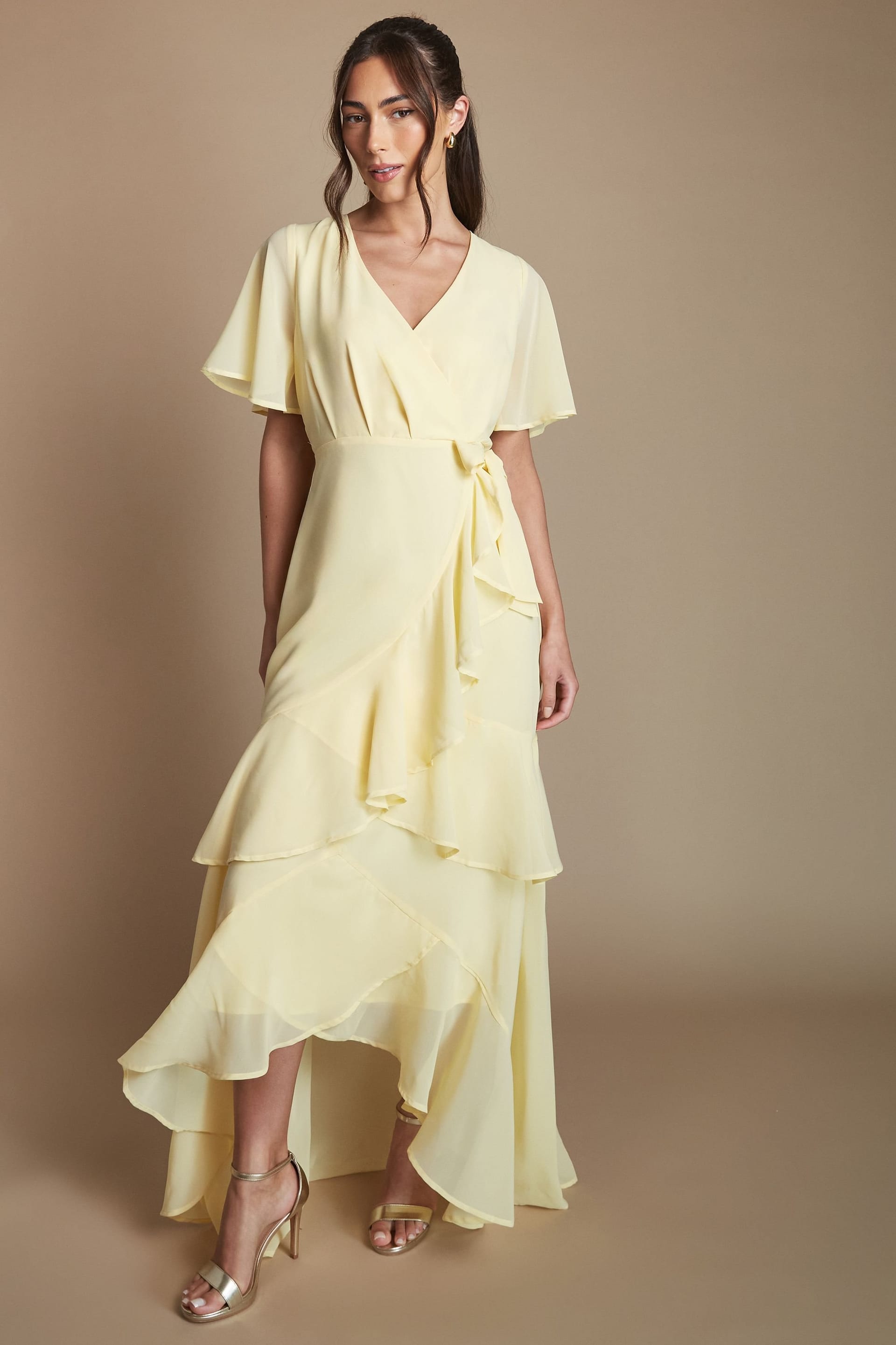 Coast Coast Women's Angel Sleeve Tiered Bridesmaid Maxi Dress in Lemon - 4