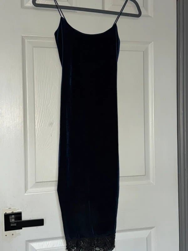 ASOS Black Velvet Midi Dress | Lace Hem | Strappy Elegant