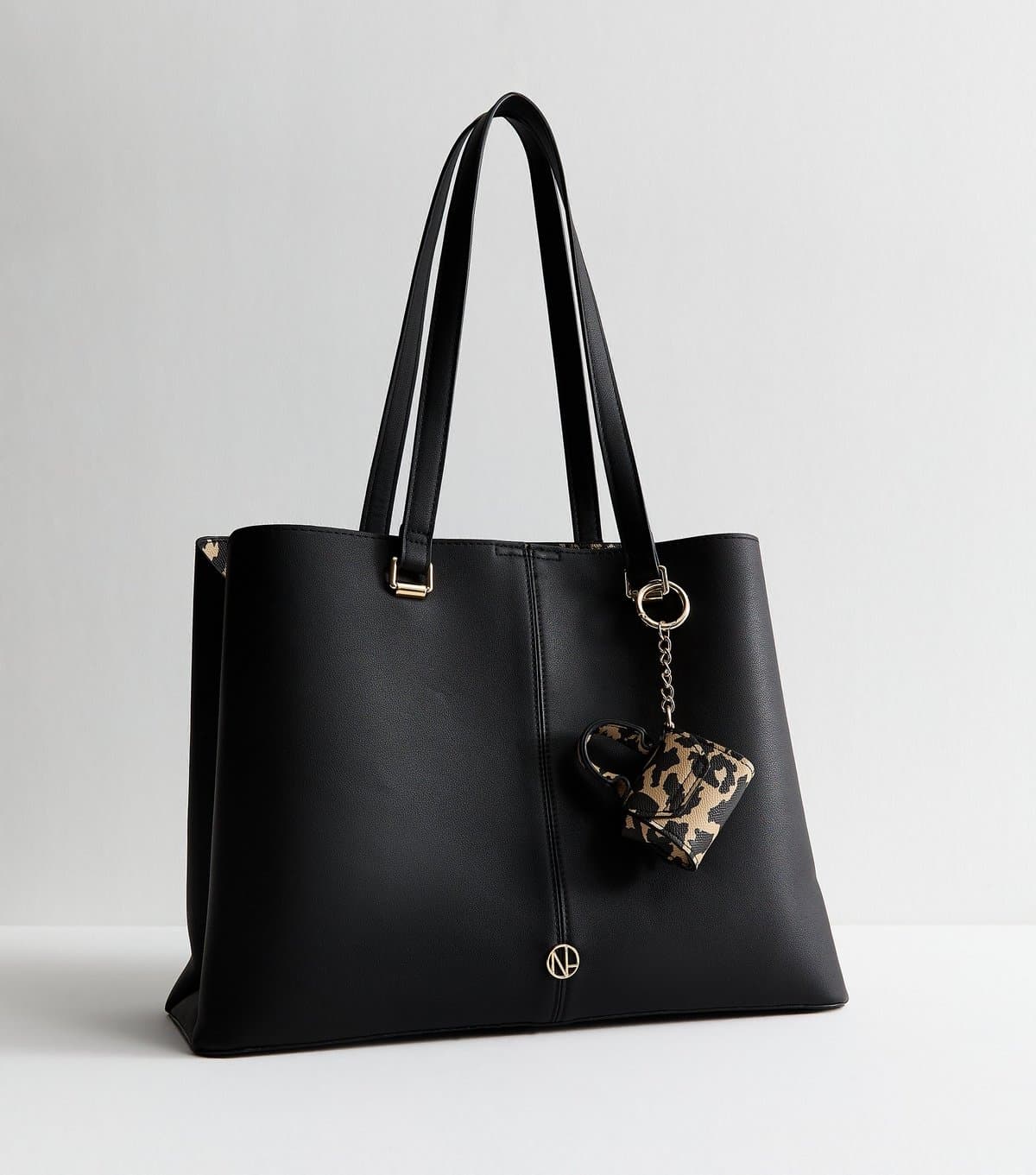 New Look Black Faux Leather Leopard Lined Tote Vegan New Look