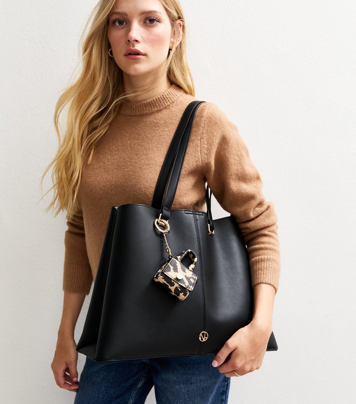 New Look Black Faux Leather Leopard Lined Tote Vegan New Look - 2