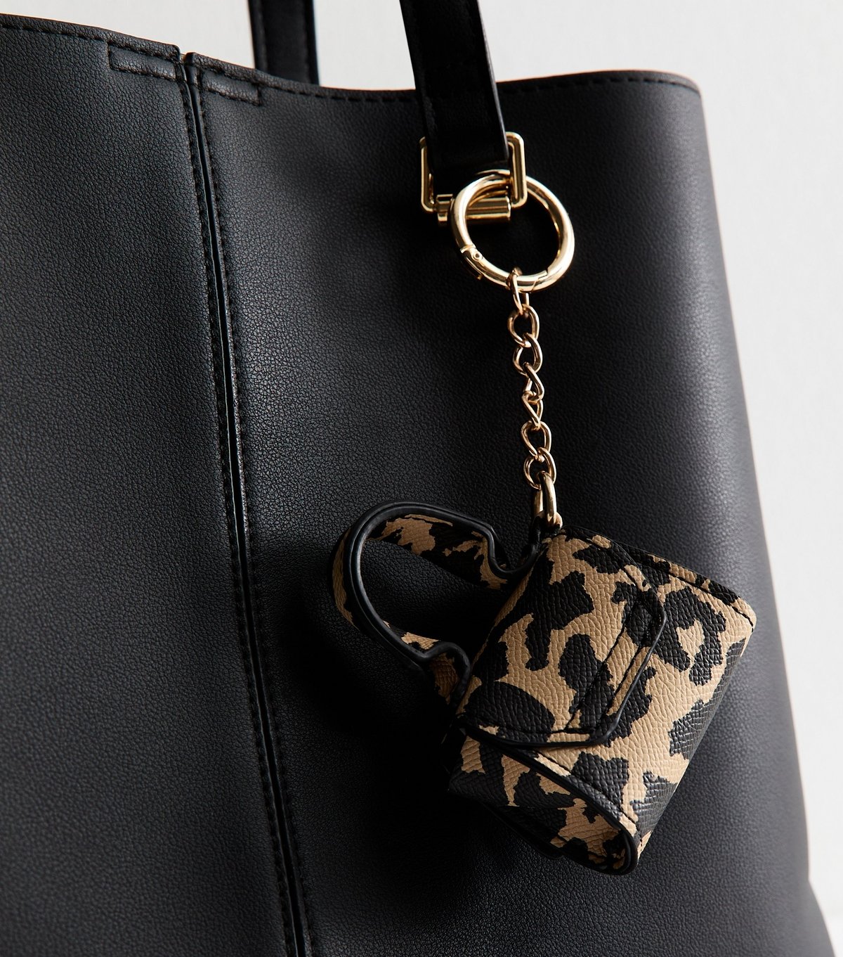 New Look Black Faux Leather Leopard Lined Tote Vegan New Look - 3