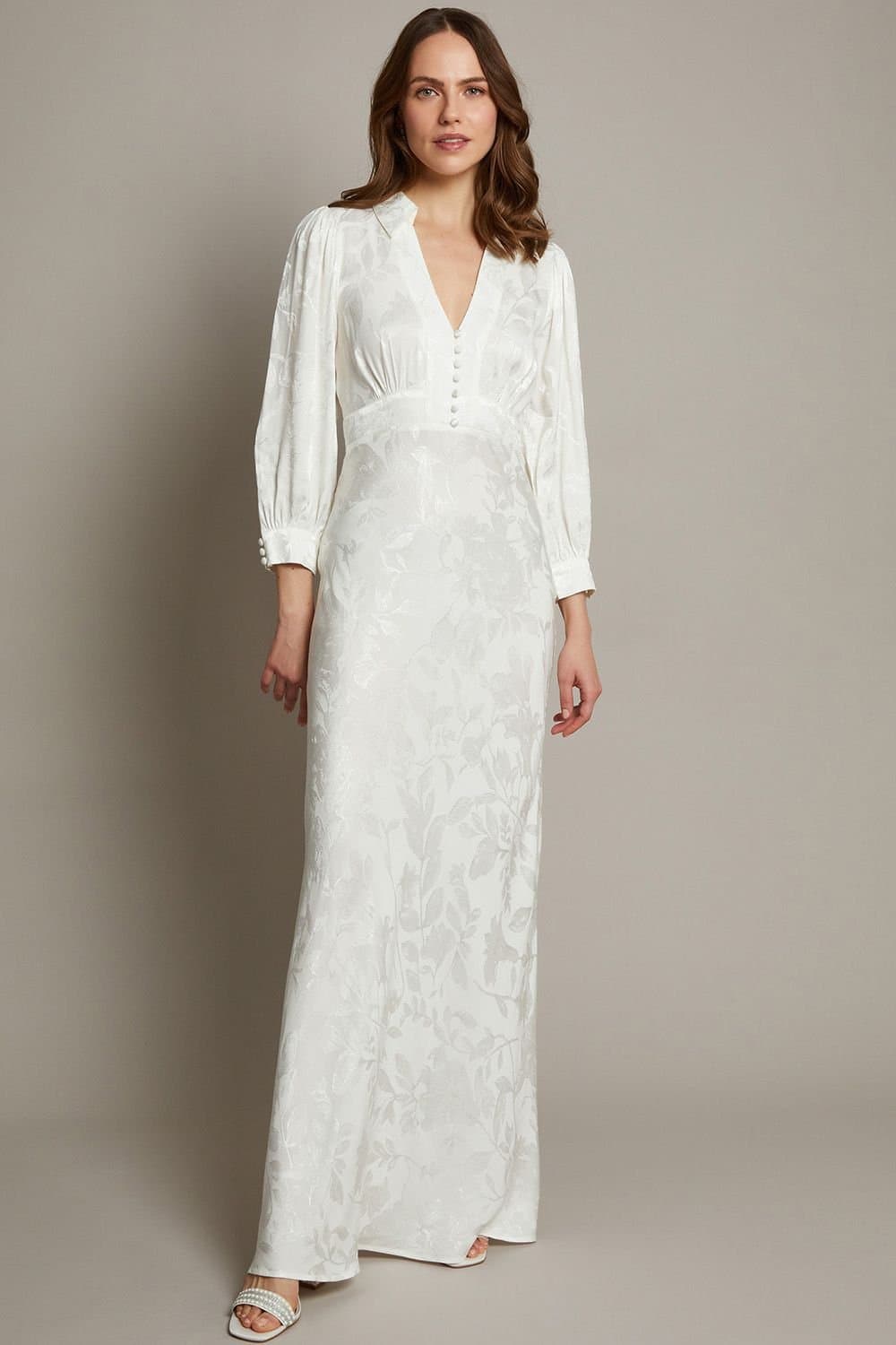 Monsoon Monsoon Women's Grace Long Sleeve Satin Shirt Wedding Dress Ivory