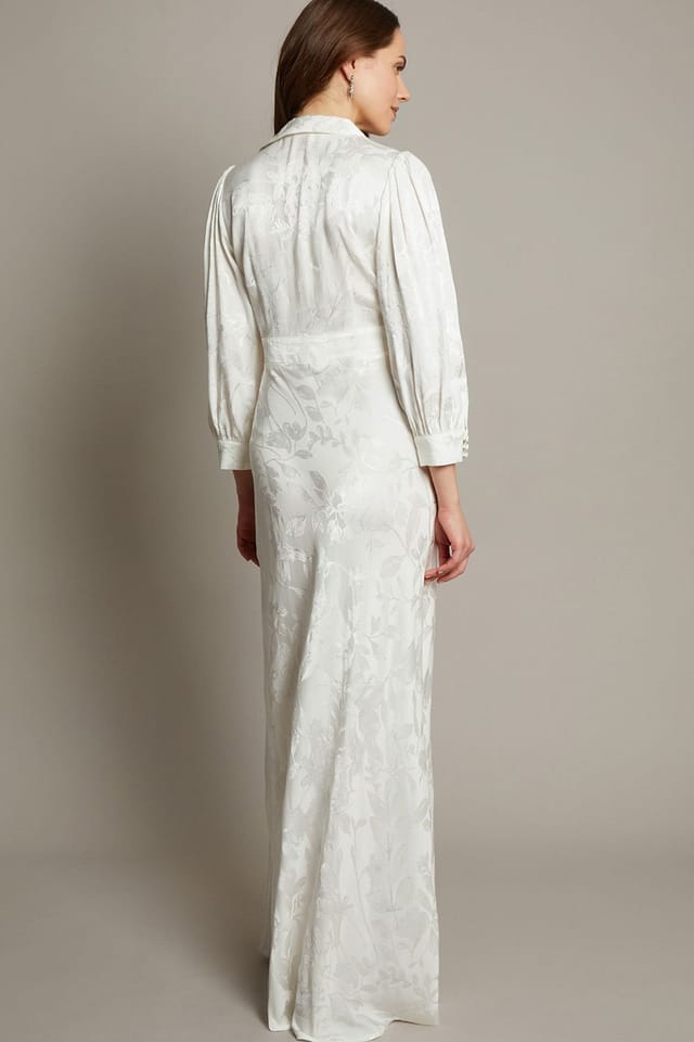 Monsoon Monsoon Women's Grace Long Sleeve Satin Shirt Wedding Dress Ivory - 3