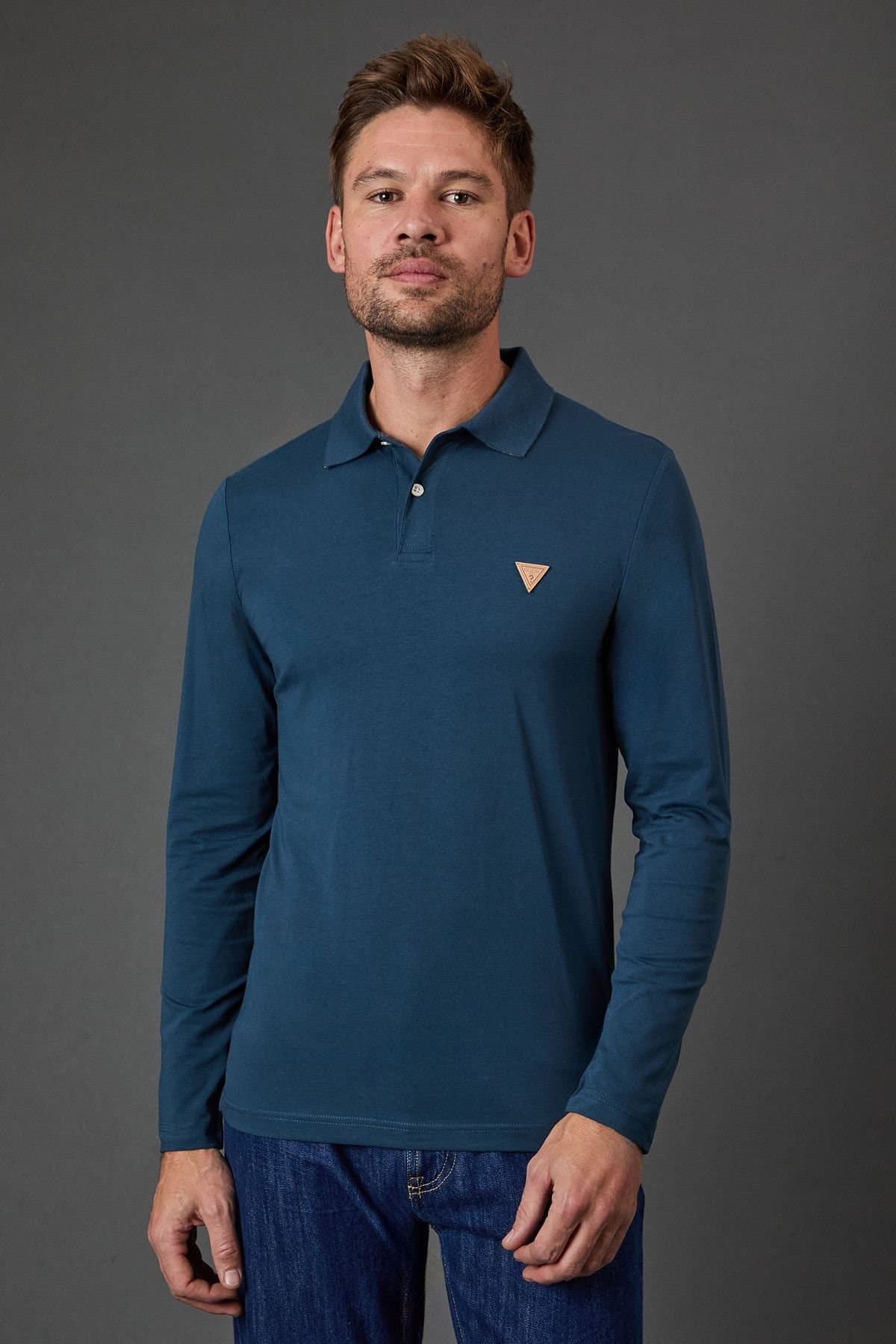 Guess Guess Men's Oliver Long Sleeve Polo Dark Heather in Dark Grey