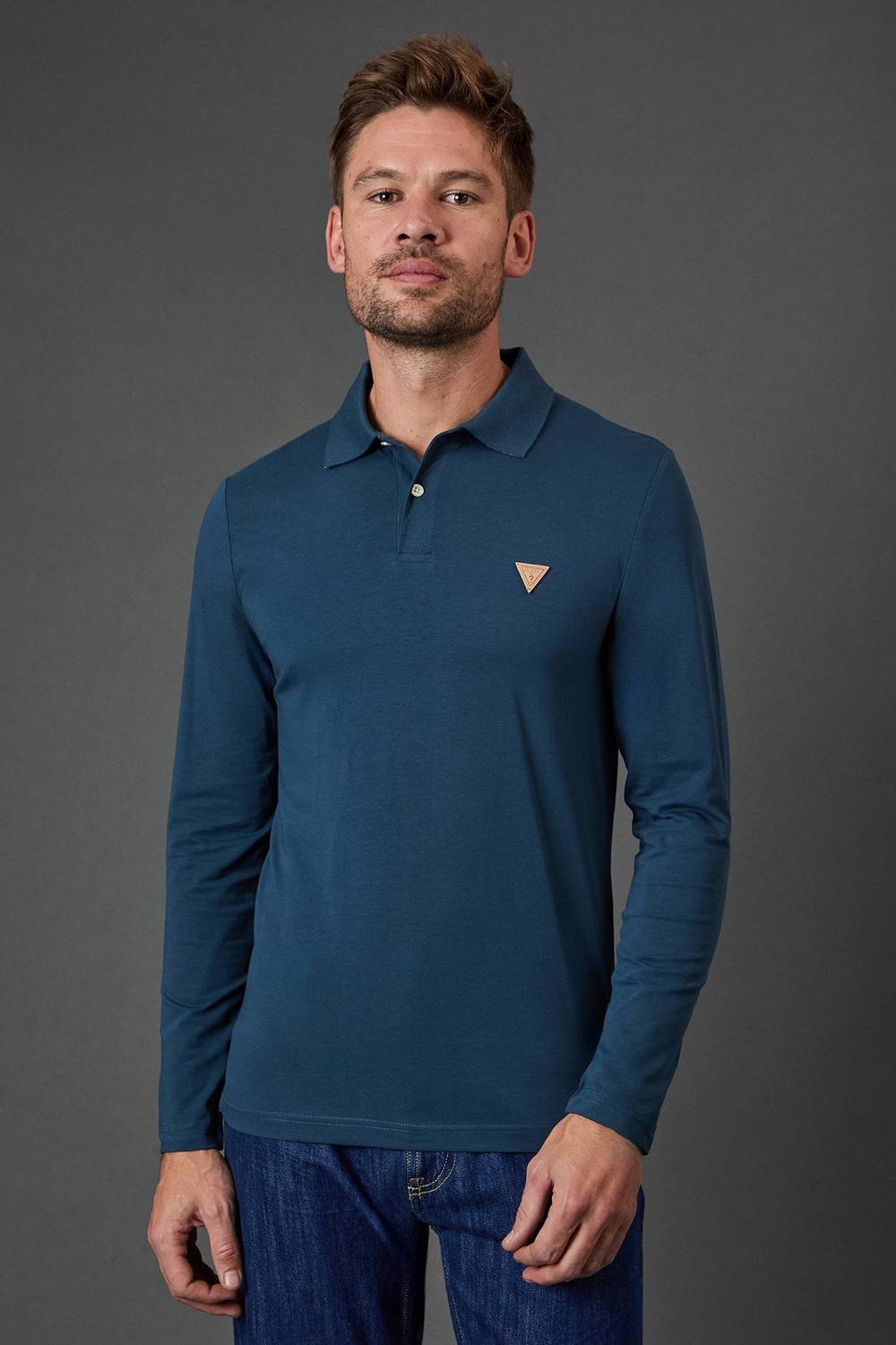 Guess Guess Men's Oliver Long Sleeve Polo Dark Heather in Dark Grey - 2