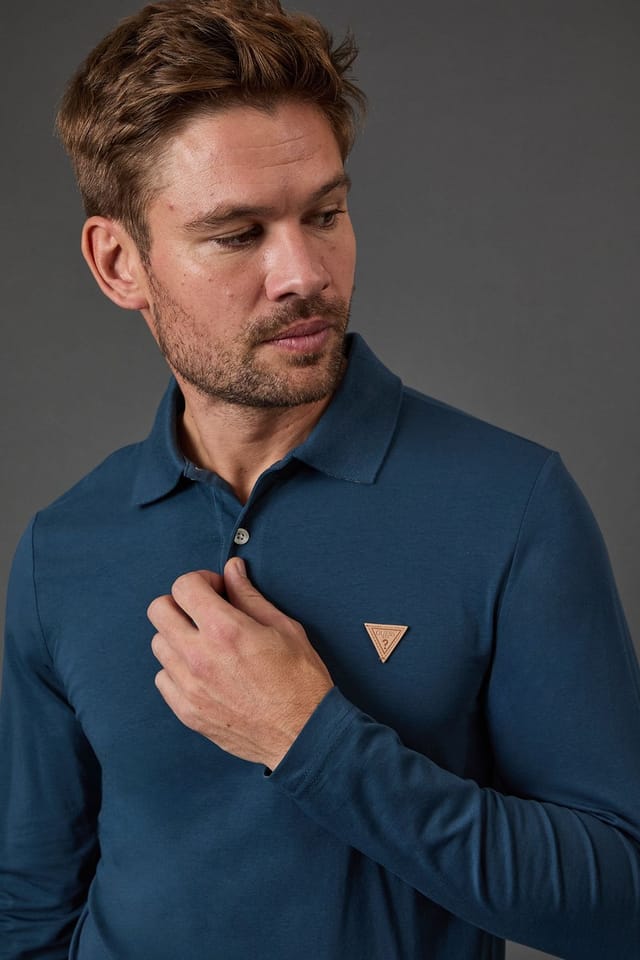 Guess Guess Men's Oliver Long Sleeve Polo Dark Heather in Dark Grey - 2