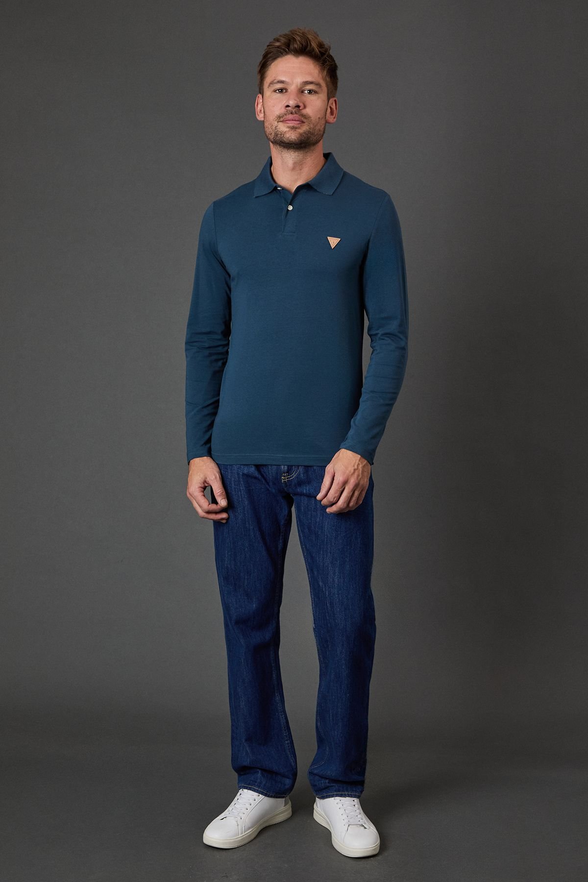 Guess Guess Men's Oliver Long Sleeve Polo Dark Heather in Dark Grey - 4