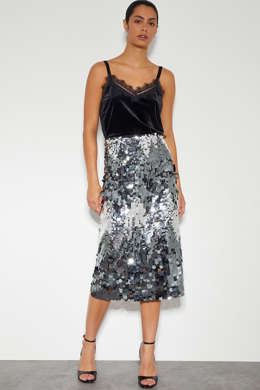 Monsoon Monsoon Women's Sia Sequin Midi Skirt Silver - 2