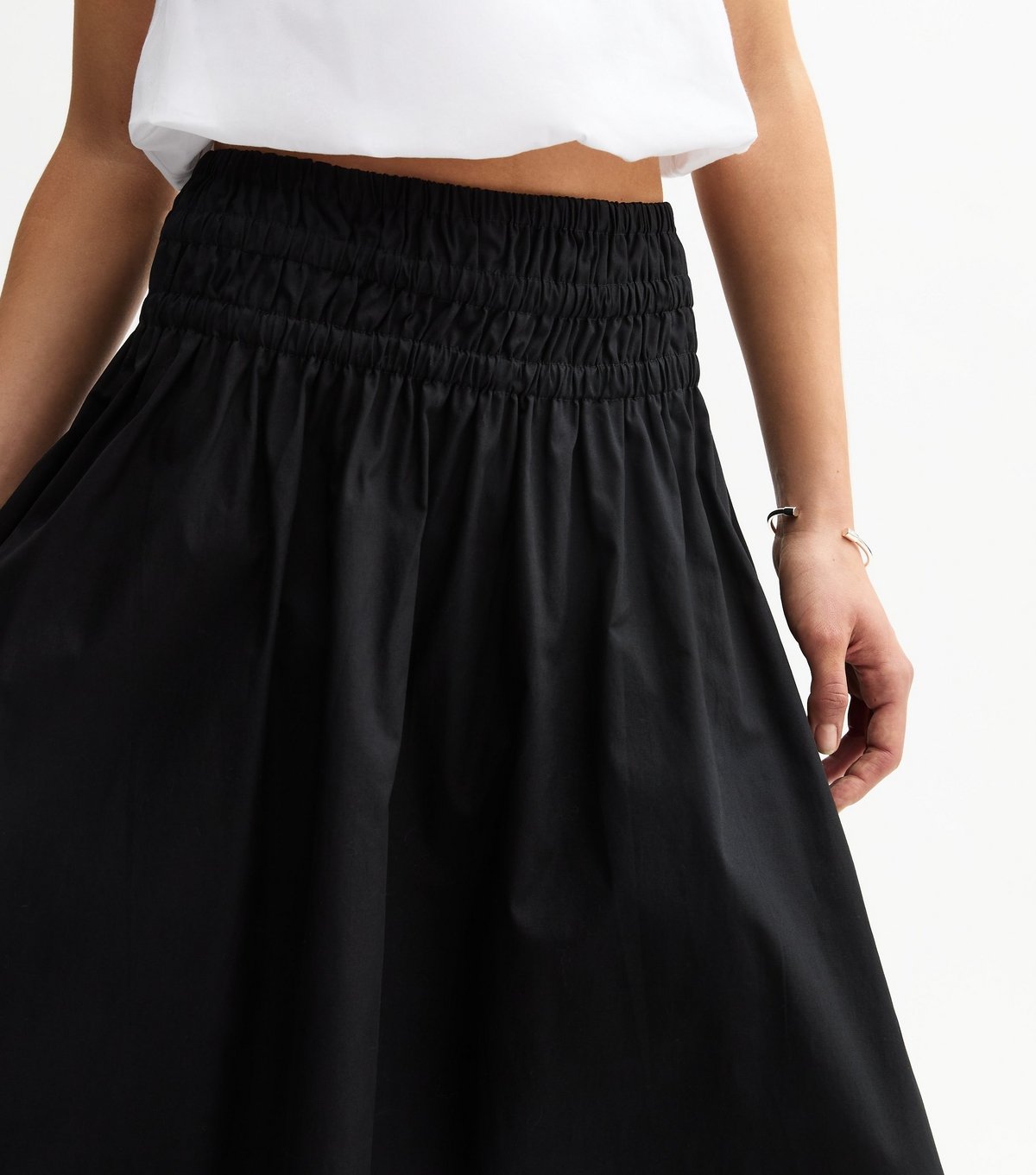 New Look Women's Black Shirred Waist Poplin Midi Skirt New Look - 2