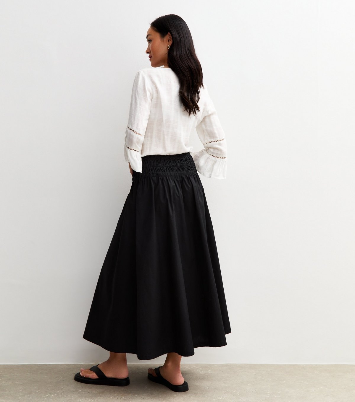 New Look Women's Black Shirred Waist Poplin Midi Skirt New Look - 4