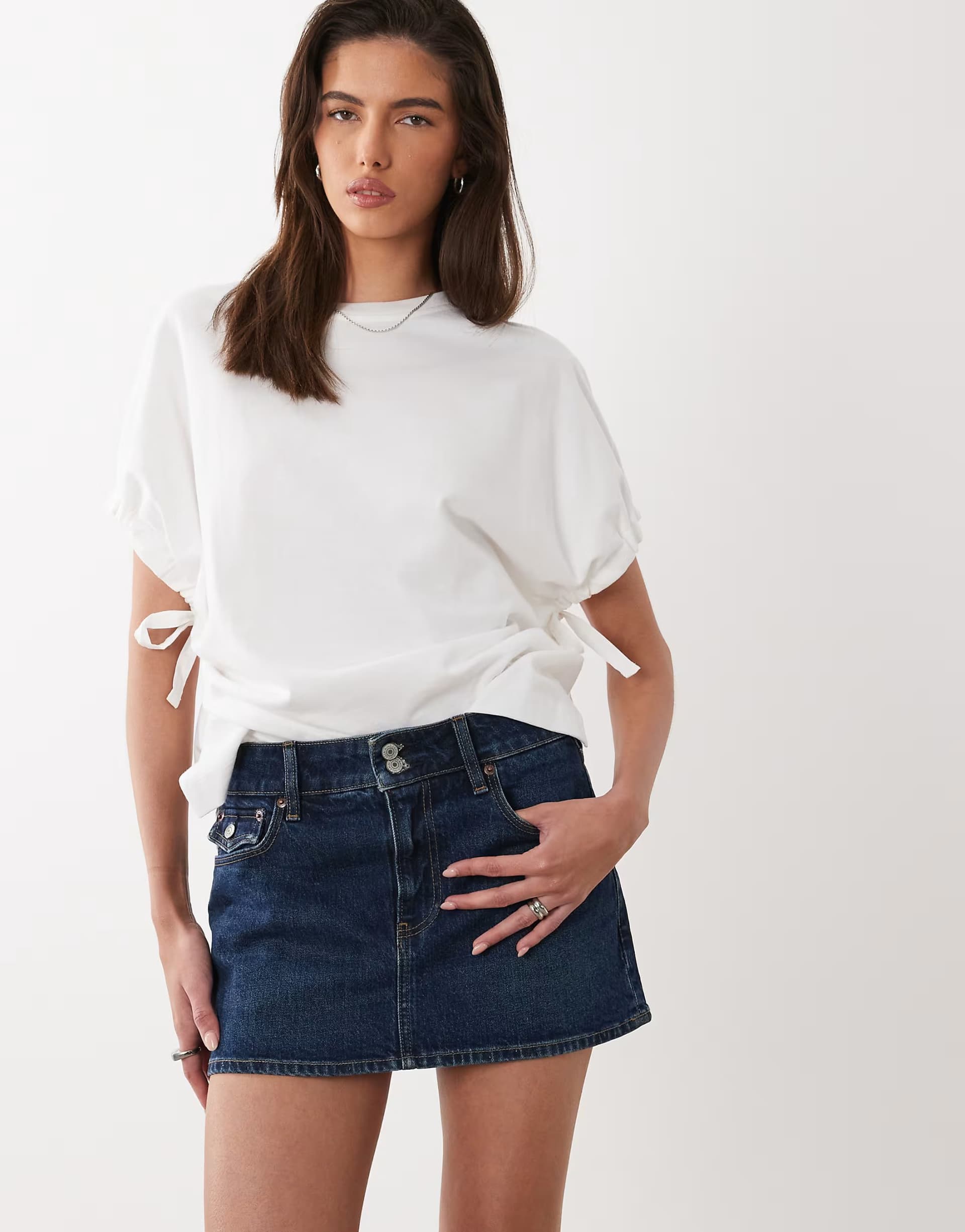 ASOS Abercrombie & Fitch mini denim skort in mid wash blue