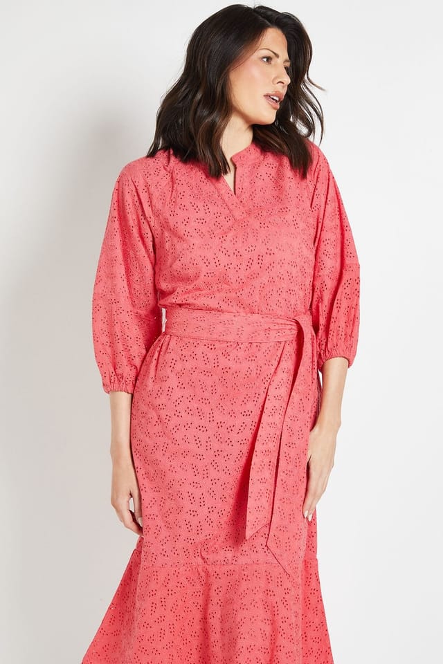 Wallis Wallis Women's Broderie Puff Sleeve Midi Dress in Pink - 2