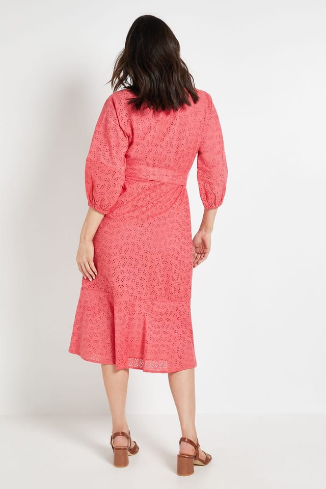 Wallis Wallis Women's Broderie Puff Sleeve Midi Dress in Pink - 3