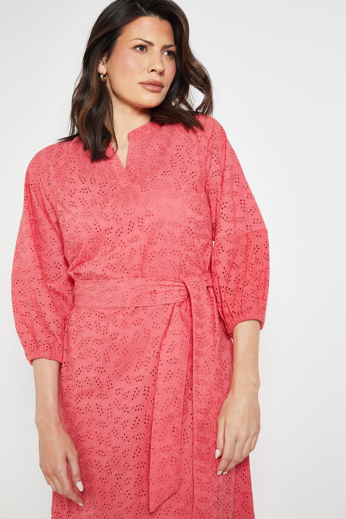 Wallis Wallis Women's Broderie Puff Sleeve Midi Dress in Pink - 4