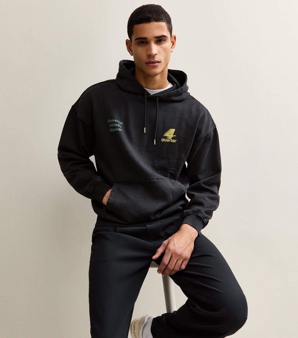 Only and Sons Men's Black Relaxed Athletic Logo Hoodie Only and Sons New Look