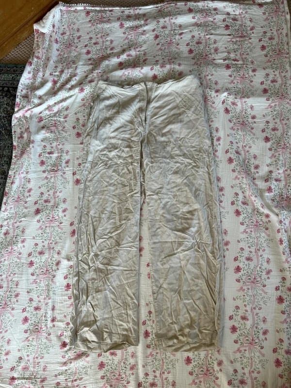 H&M Linen Feel Cream Beige White Wide Leg Baggy Trousers