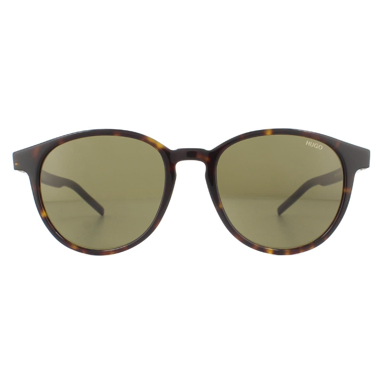 HUGO HUGO Men's Round Havana Green Sunglasses in Brown