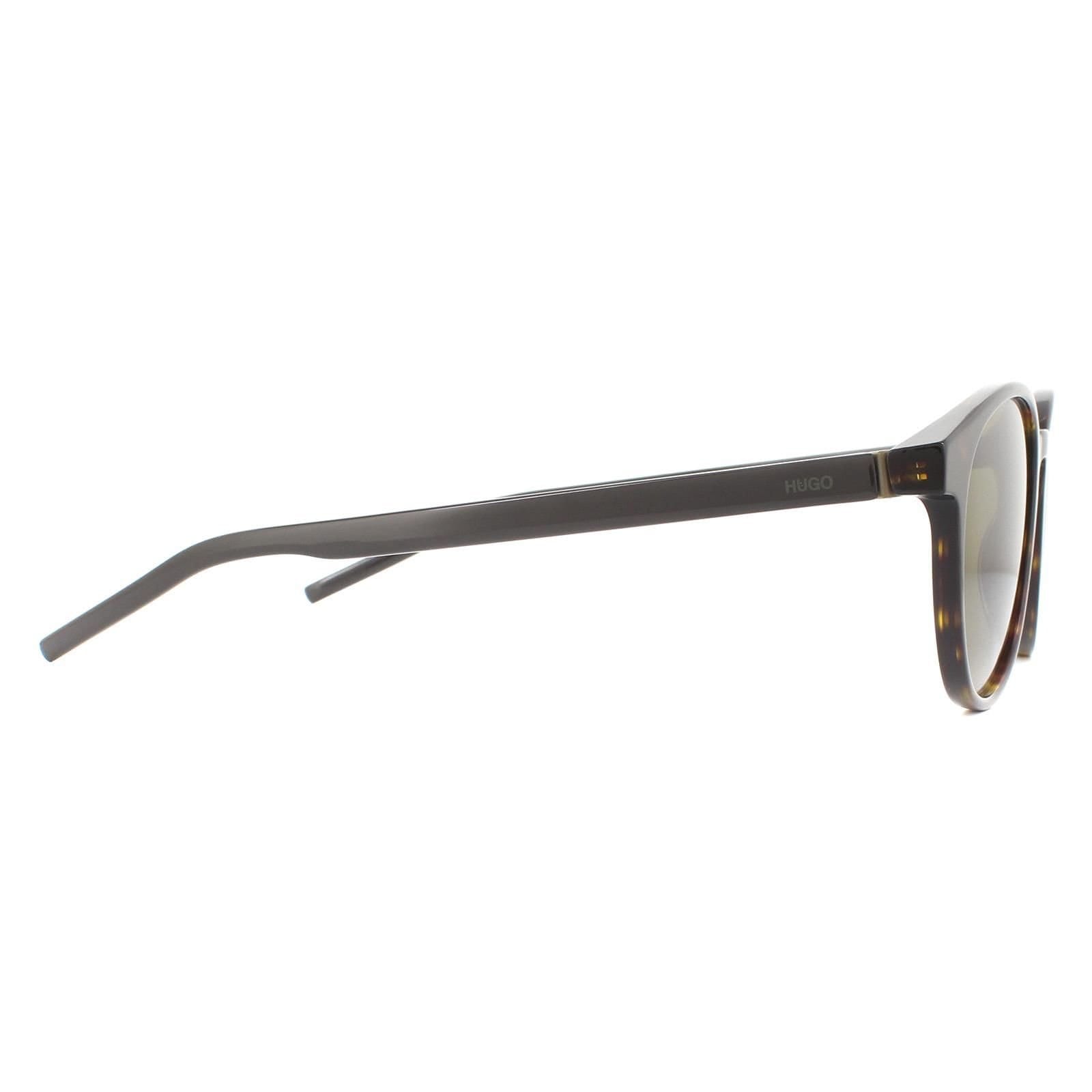 HUGO HUGO Men's Round Havana Green Sunglasses in Brown - 4