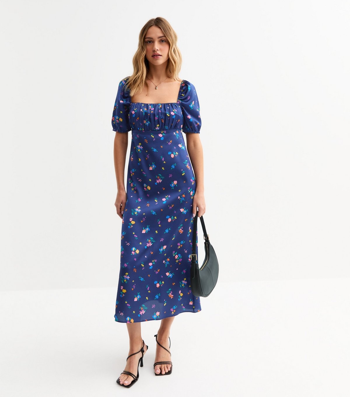 New Look Women's Navy Floral Print Satin Midi Dress New Look - 3
