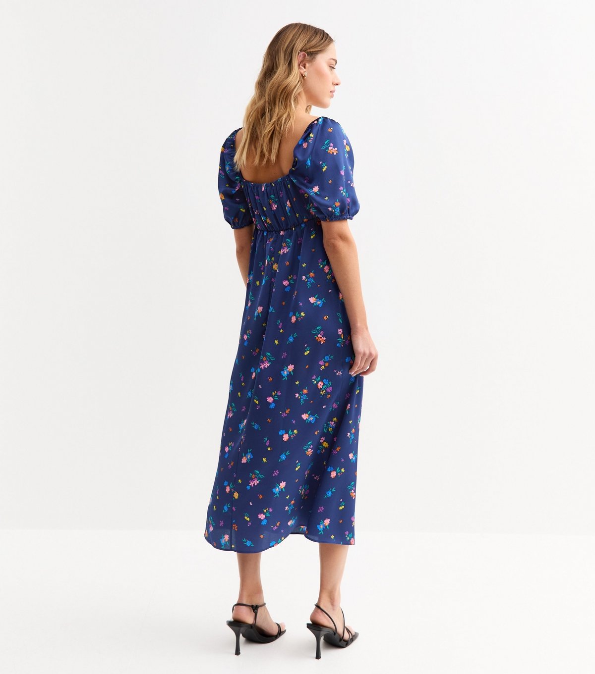New Look Women's Navy Floral Print Satin Midi Dress New Look - 4