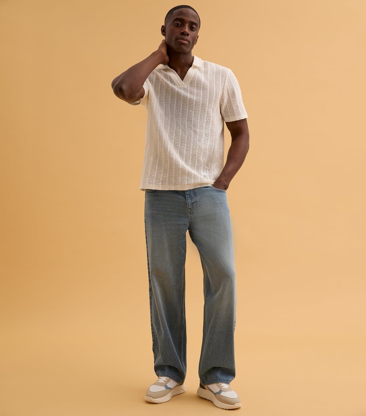 New Look Men's Off White Crochet Polo Shirt New Look