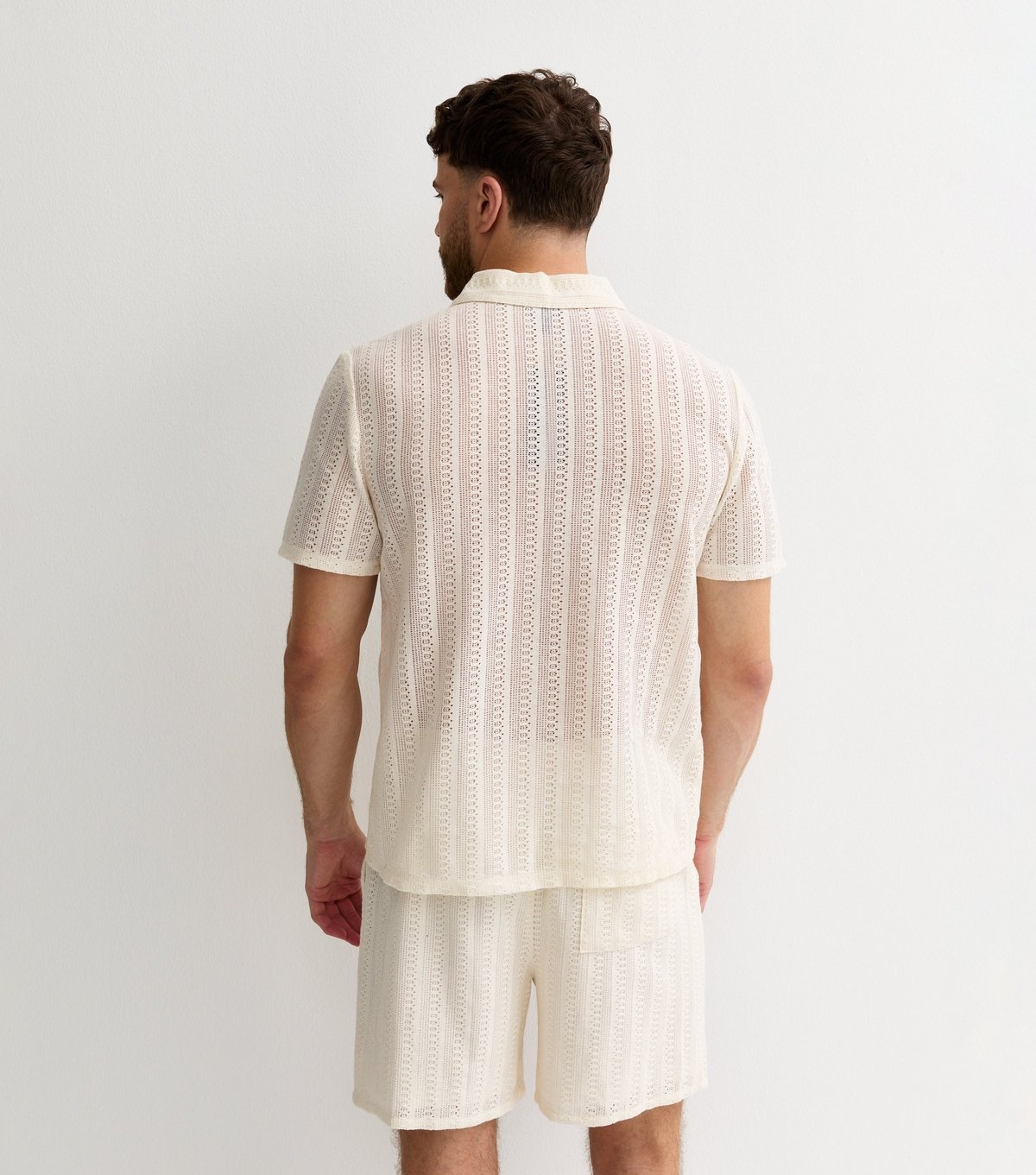 New Look Men's Off White Crochet Polo Shirt New Look - 4