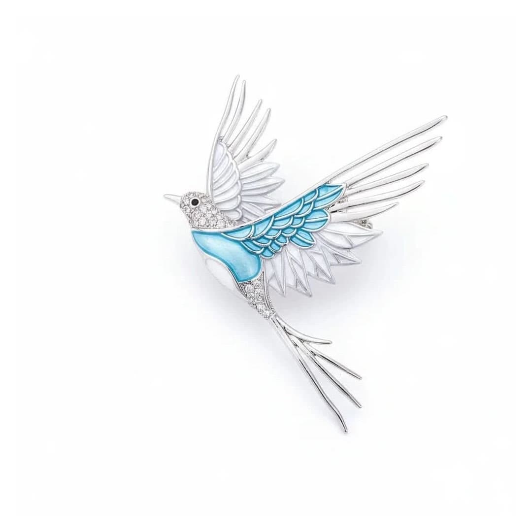 Angel Barocco Angel Barocco Women's Bluebird Crystal Statement Brooch - Silver