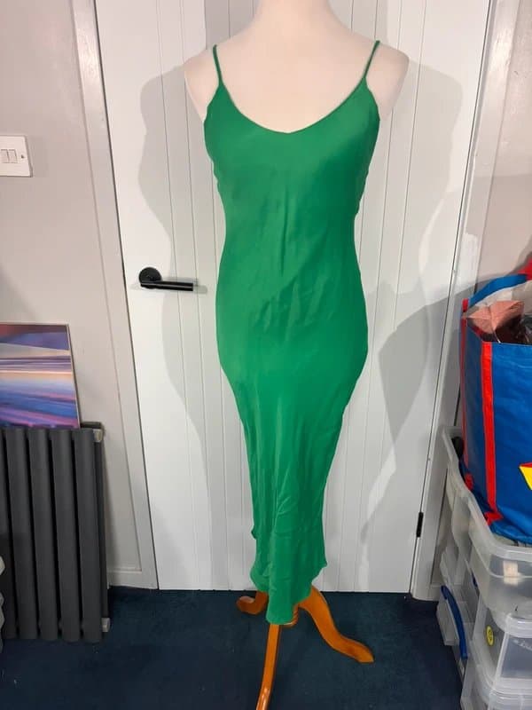 Bershka Bershka emerald green satin midi dress size M