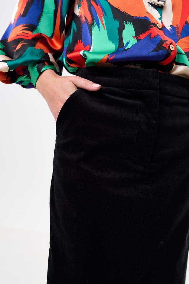 Louche Louche Women's Balthazar Babycord Midi Pencil Skirt - Black - 3