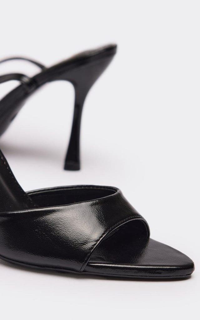 EGO Rued Ankle Strap Pointed Peep Toe Heel In Black Faux Leather, Women's Size UK 3 - 2