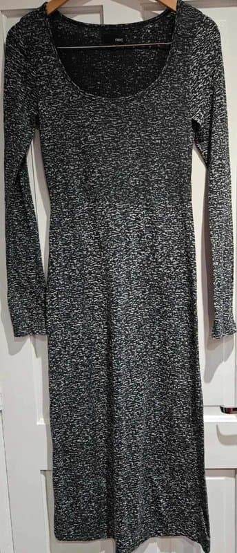 Next Next Grey Marl Long Sleeve Stretch Midi Dress Size UK 10