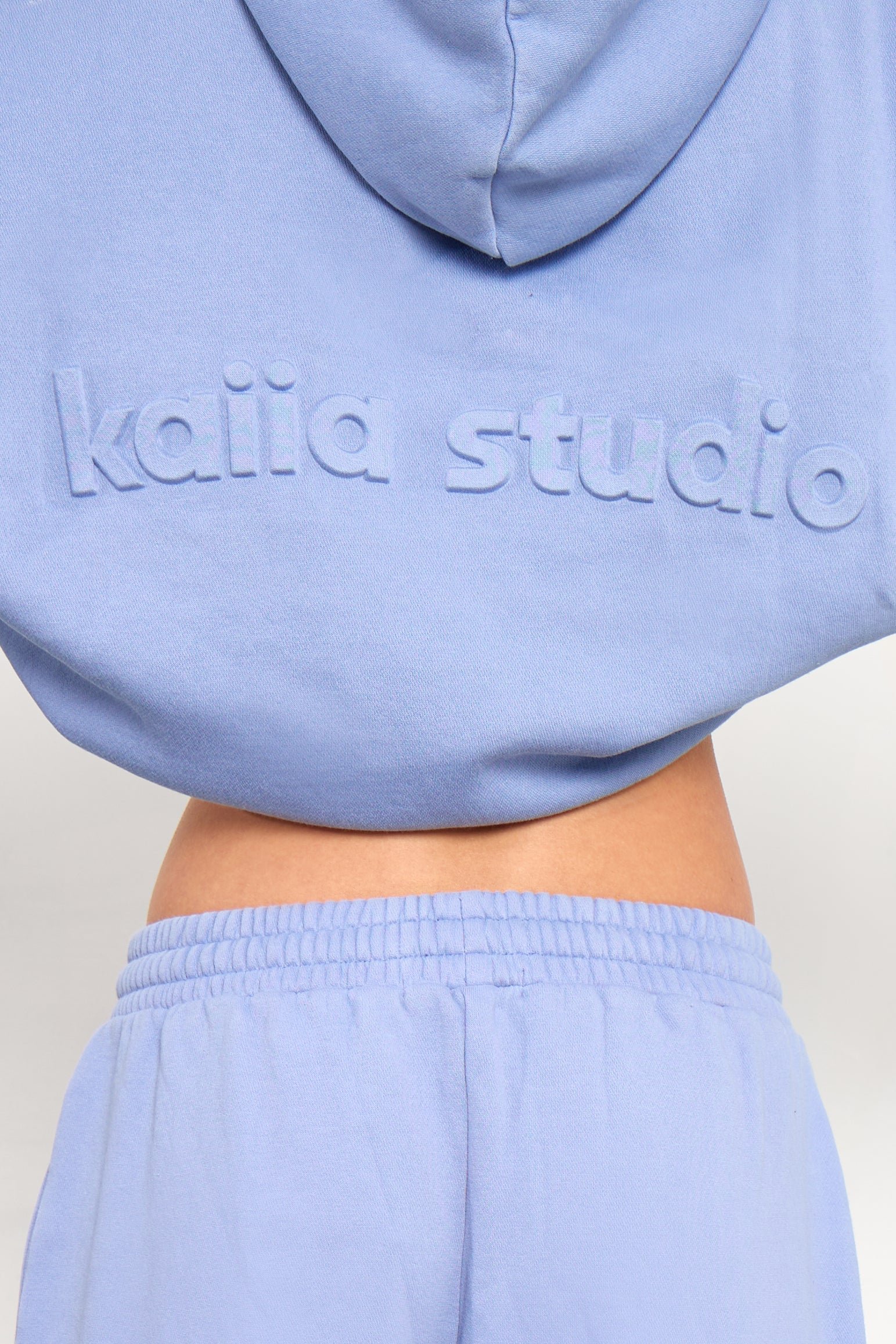 Kaiia Kaiia Embossed Oversized Hoodie Washed Periwinkle Blue - 2