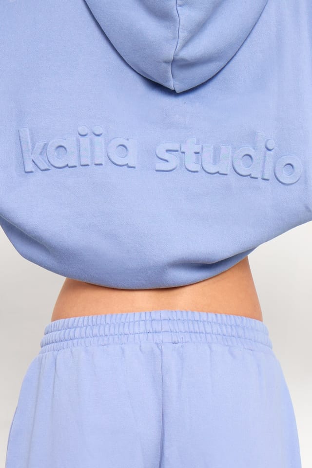 Kaiia Kaiia Embossed Oversized Hoodie Washed Periwinkle Blue - 2