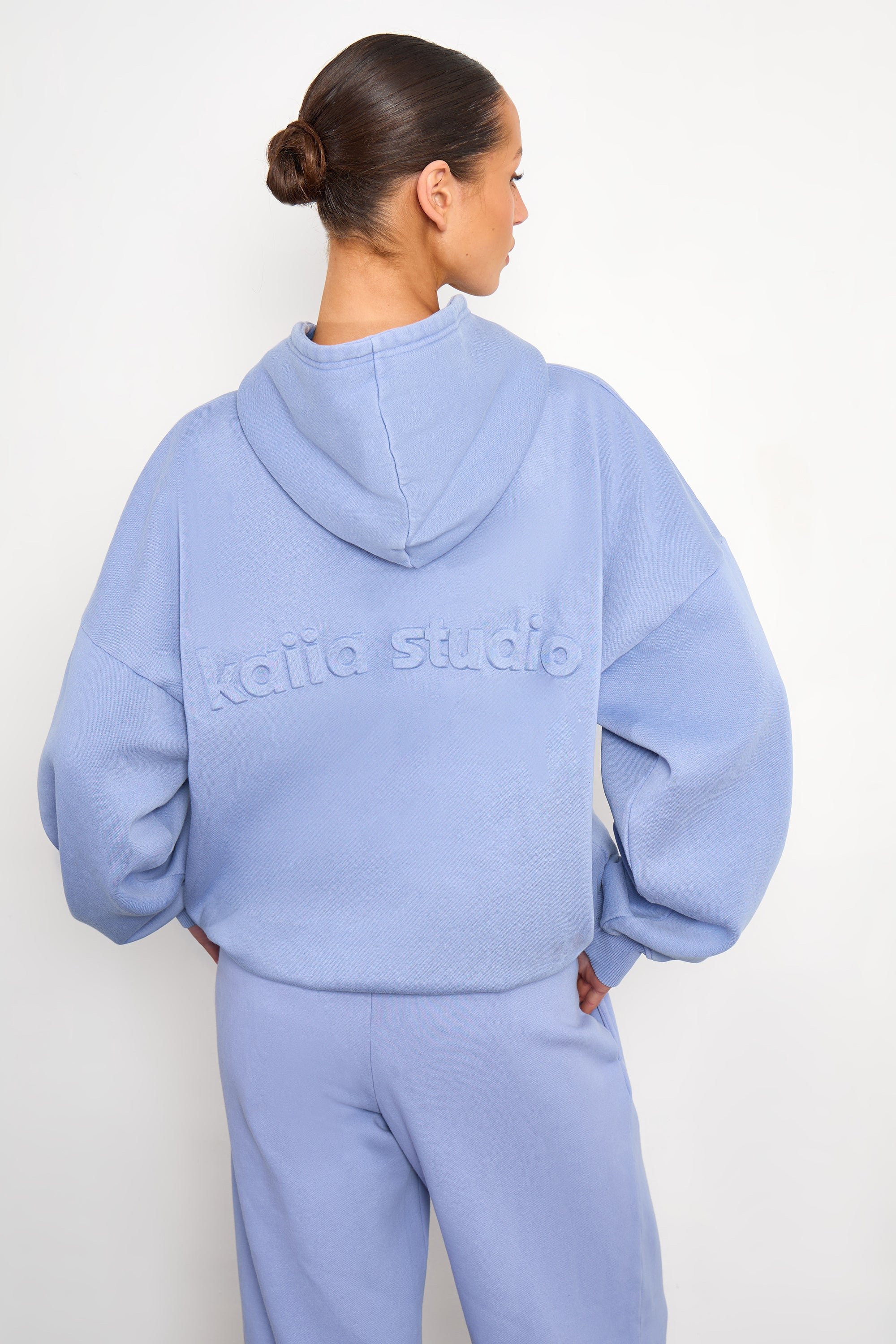 Kaiia Kaiia Embossed Oversized Hoodie Washed Periwinkle Blue - 4